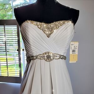 David's Bridal White and Gold Wedding Dress